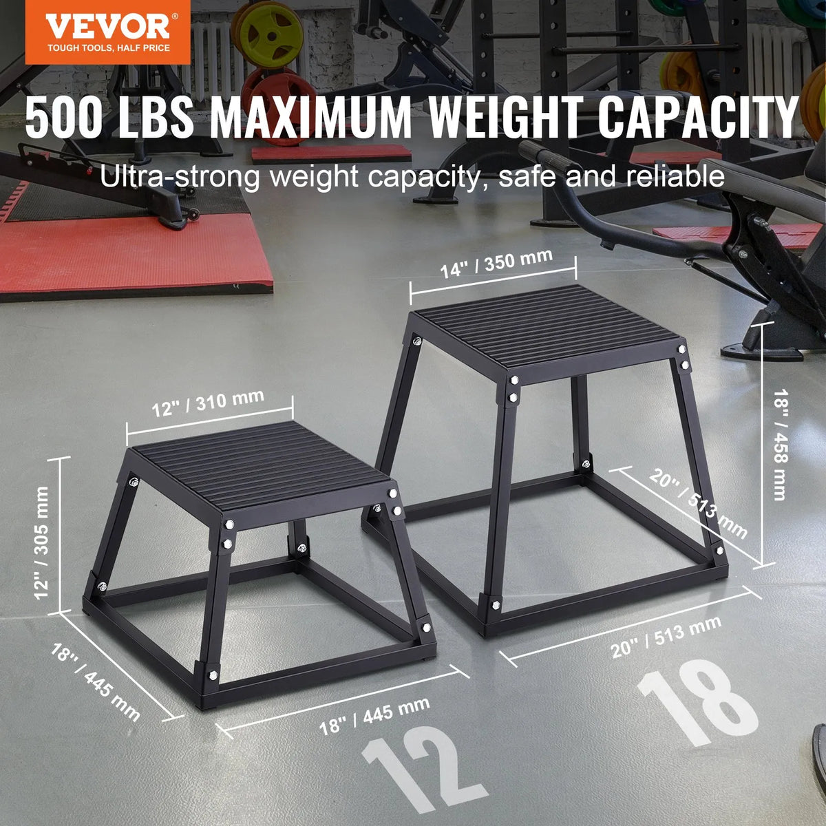 VEVOR Plyometric Jump Box 30 cm, Steel, Non-Slip Surface, Black