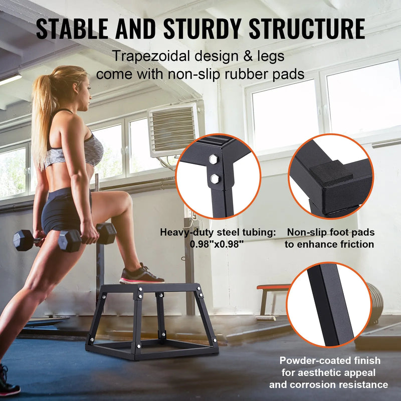 Pliometriskā kaste treniņiem, 30 cm tērauda platforma ar neslīdošu virsmu, piemērota mājas sporta zālei un spēka treniņiem, melna