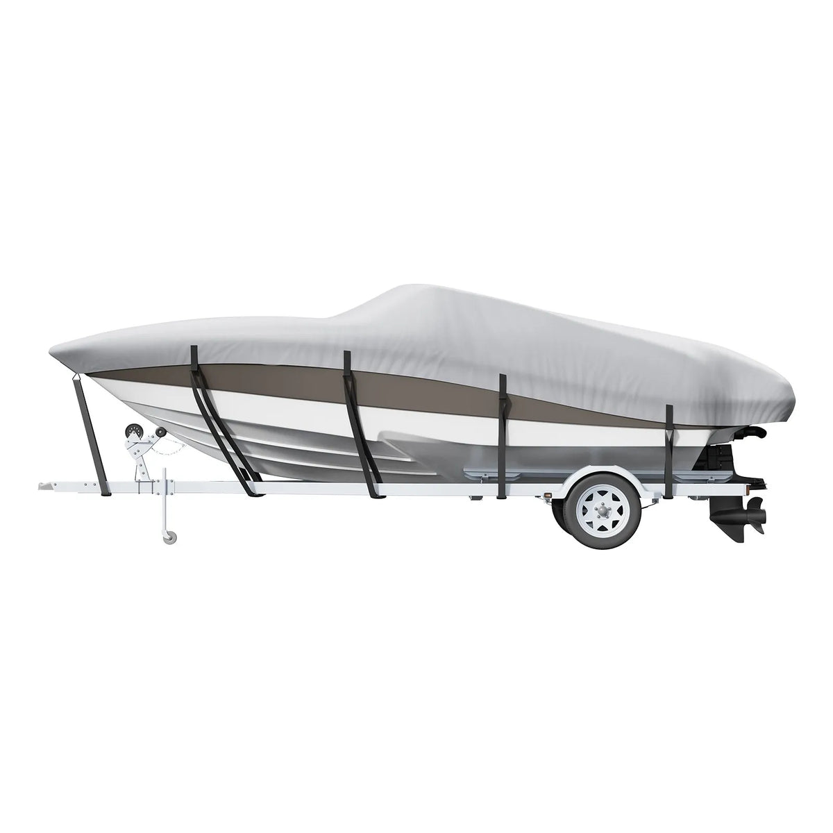 VEVOR Boat Cover, 5180–5790 mm, Trailerable, Waterproof, 600D Marine Grade PU Oxford, with Motor Cover and Tie-Down Straps, Fits V-Hull, Tri-Hull, Fish Ski, Runabout, Bass Boats