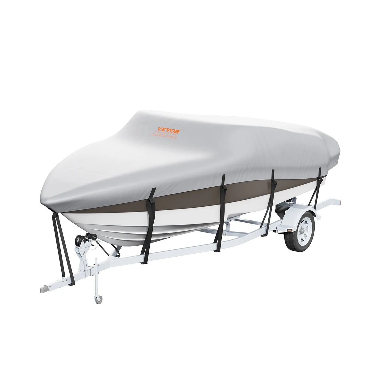 VEVOR Boat Cover, 5180–5790 mm, Trailerable, Waterproof, 600D Marine Grade PU Oxford, with Motor Cover and Tie-Down Straps, Fits V-Hull, Tri-Hull, Fish Ski, Runabout, Bass Boats