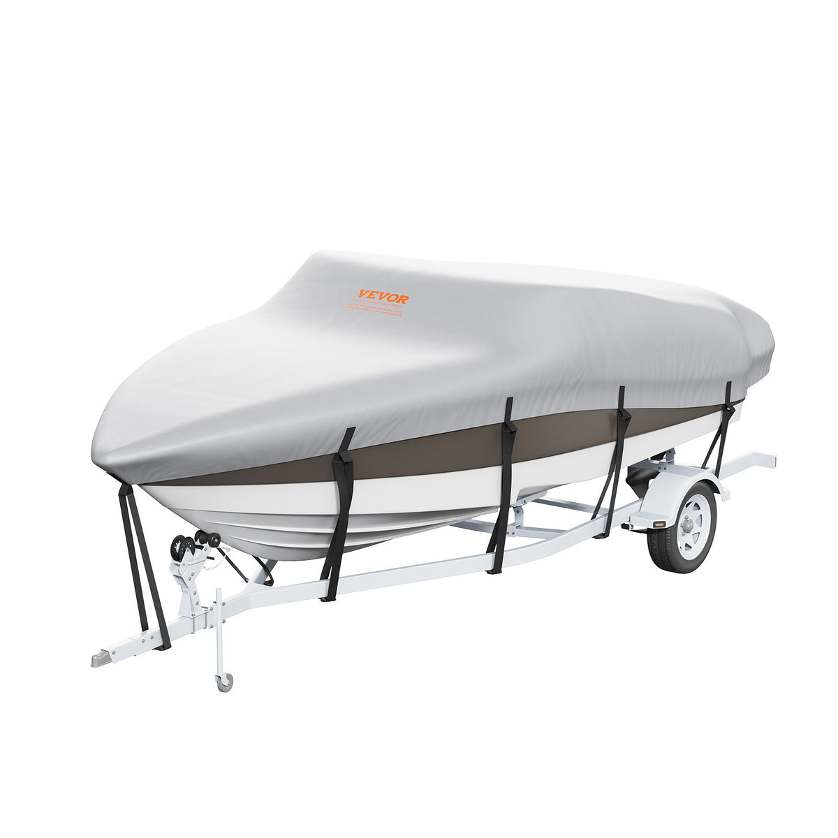 VEVOR Boat Cover 600D, 7010–7310 mm, Waterproof, Grey, with Motor Cover and Straps – Suitable for V-Hull, Tri-Hull, Fish Ski, Runabout, Bass Boats