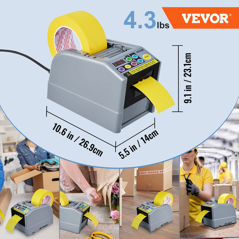 VEVOR Zcut-9 automātiska līmlentes dozēšanas iekārta, aprīkota ar 6 iepriekš iestatītiem griešanas garumiem | lentes platums 6–60 mm