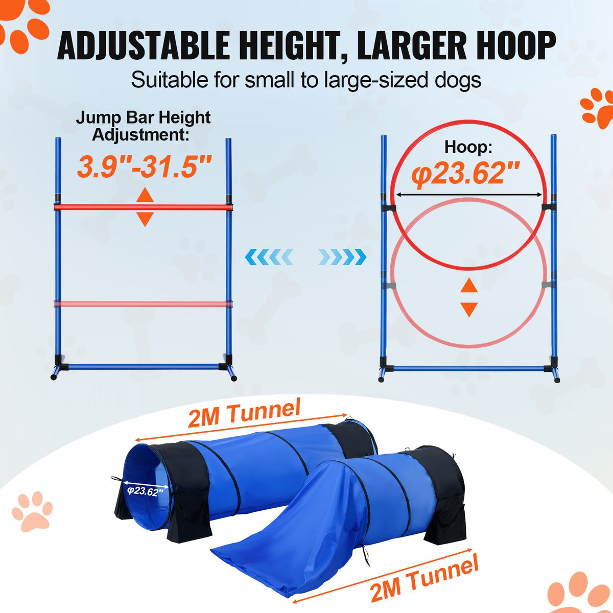 VEVOR suņu veiklības (agility) treniņu komplekts, 7 daļas – šķēršļi un tuneļi