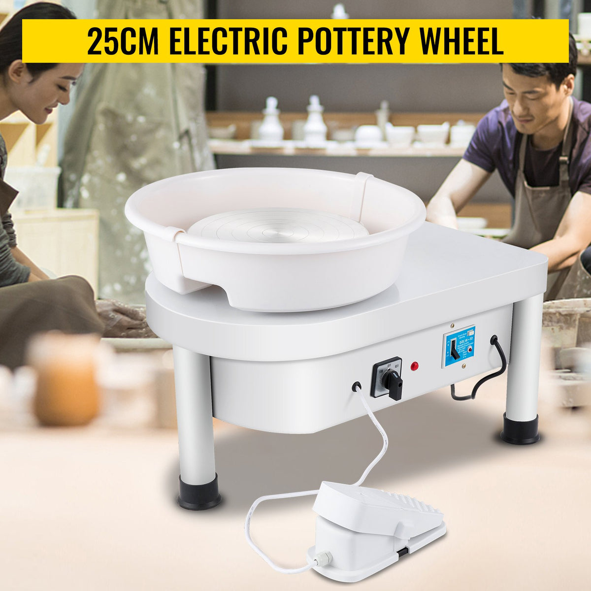 VEVOR Pottery Wheel 25 cm, 280 W, with Foot Pedal and Removable Bowl