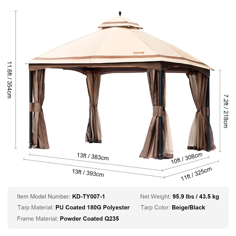 VEVOR Āra lapene 3 x 4 m ar pretmoskītu tīklu un izturīgu tērauda rāmi un 180 G poliesteru ar PU pārklājumu, ideāla atpūtai, āra ballītēm un dārza pasākumiem, gaiši brūna