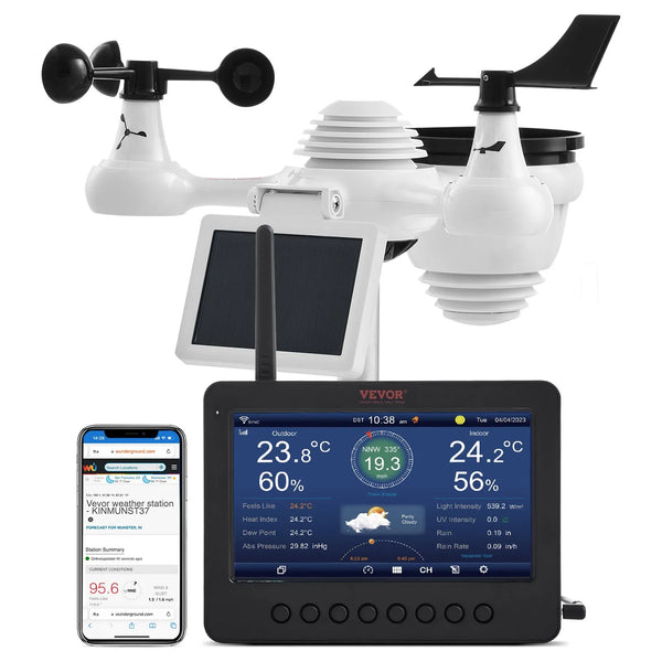 7 in 1 Wi-Fi laika stacijas ar bezvadu āra sensoru un 178 mm TFT displeju