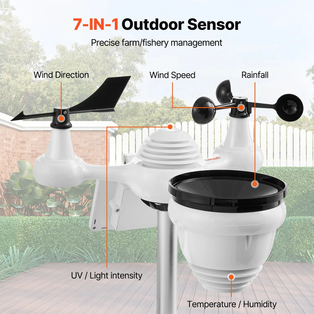 7 в 1 Wi-Fi лайка stacijas ar bezvadu āra sensoru un 178 mm TFT displeju