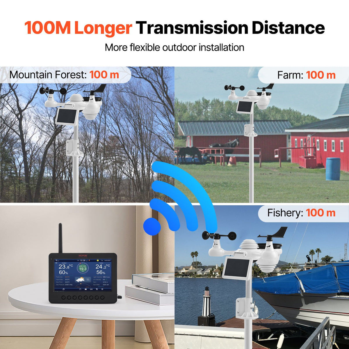 7 в 1 Wi-Fi лайка stacijas ar bezvadu āra sensoru un 178 mm TFT displeju