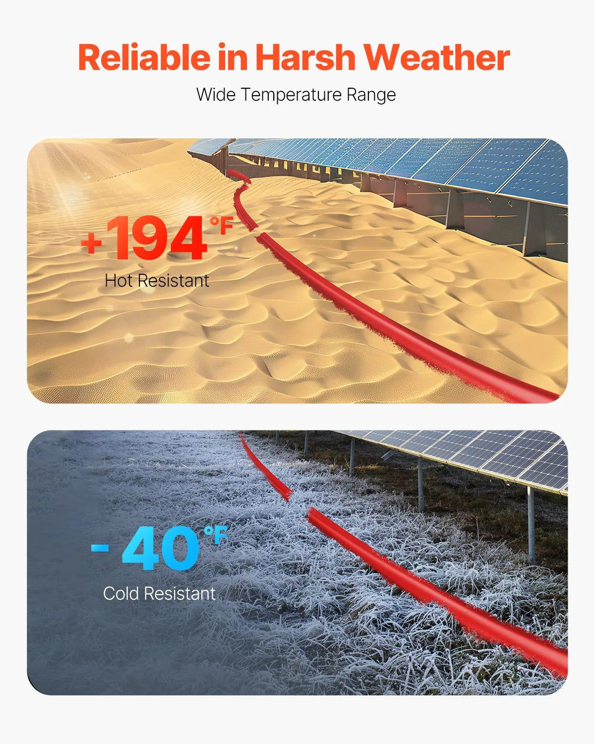 VEVOR saules paneļu pagarinājuma kabelis 30,48 m, 6 mm² / 10 AWG, IP67 ūdensizturīgs PV kabelis mājas, kuģu un kemperu saules paneļiem, sarkans