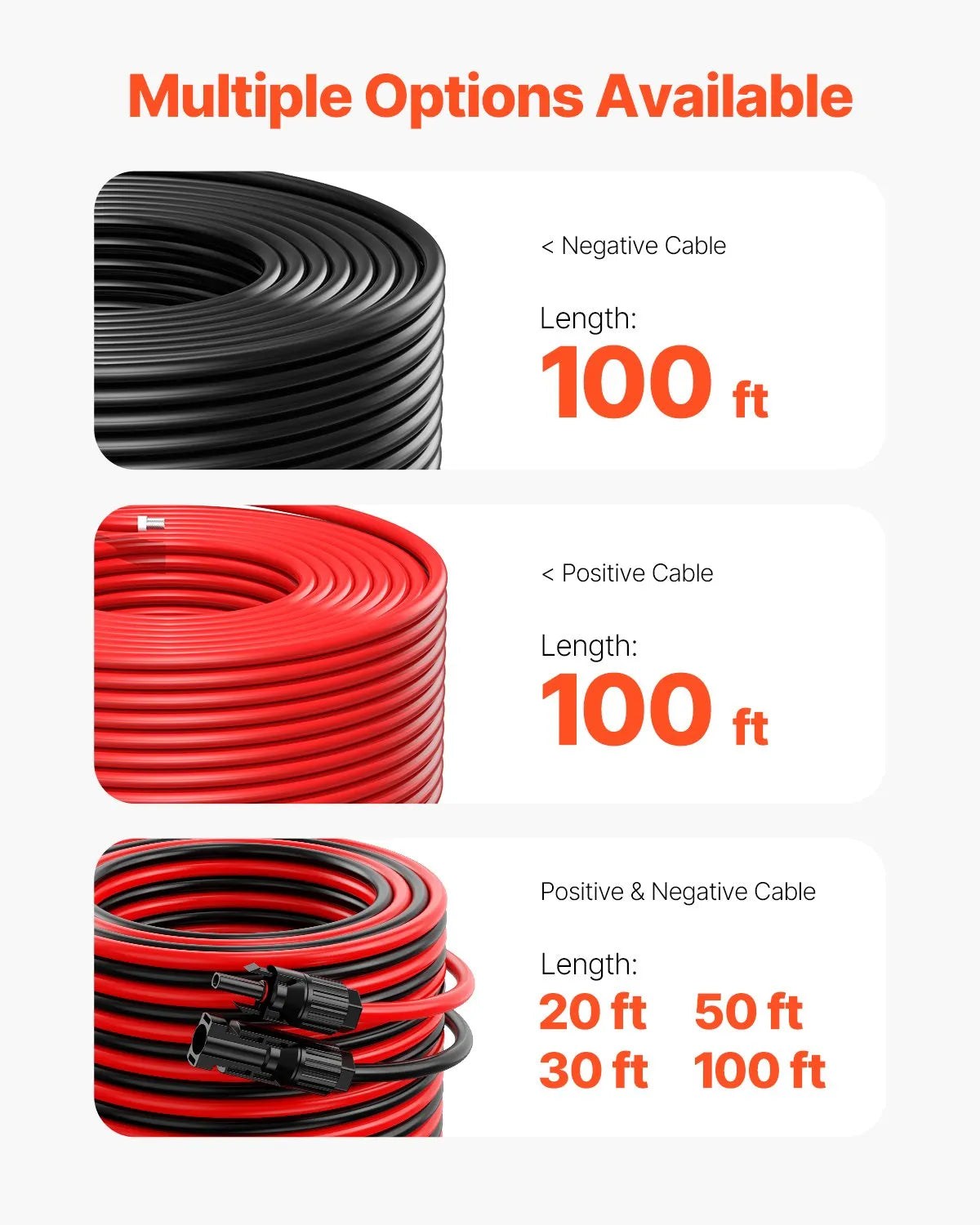 VEVOR saules paneļu pagarinājuma kabelis 30,48 m, 6 mm² / 10 AWG, IP67 ūdensizturīgs PV kabelis mājas, kuģu un kemperu saules paneļiem, sarkans