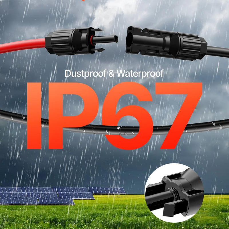 VEVOR 15,24 m saules paneļu pagarinājuma kabeļu komplekts, 6 mm² PV kabeļi ar ūdensizturīgiem savienotājiem, melns un sarkans, paredzēti mājas, kuģu un kemperu saules paneļiem (2 gab.)