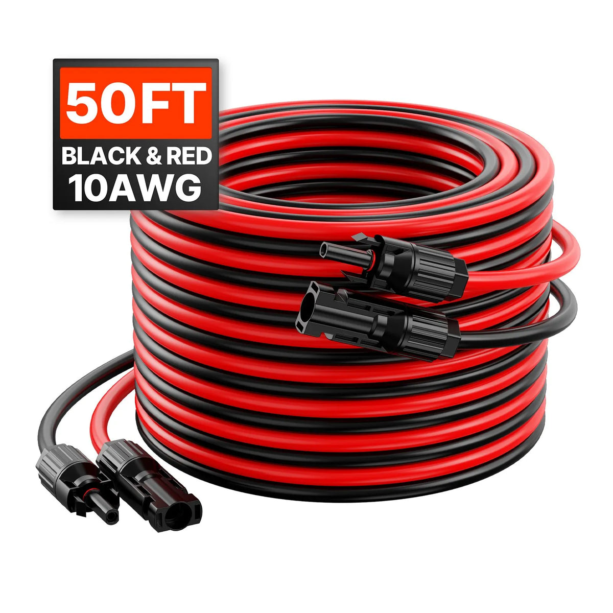 VEVOR Saules pagarinājuma kabeļi 15,24m — 6mm², melns+sarkans