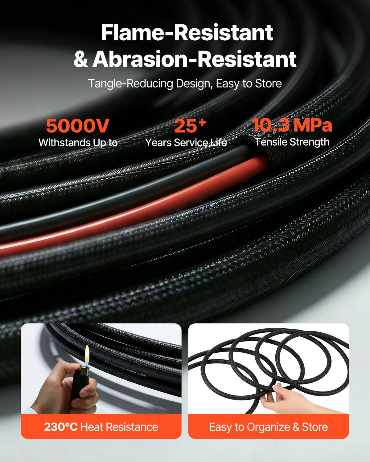 VEVOR Solar Panel Extension Cable Kit, 9.14m, 6mm², with Fire-Resistant Protective Sheath, Male and Female Connectors, IP67, PV Cable for Cars, Campers and Outdoor Solar Energy Systems, Black and Red