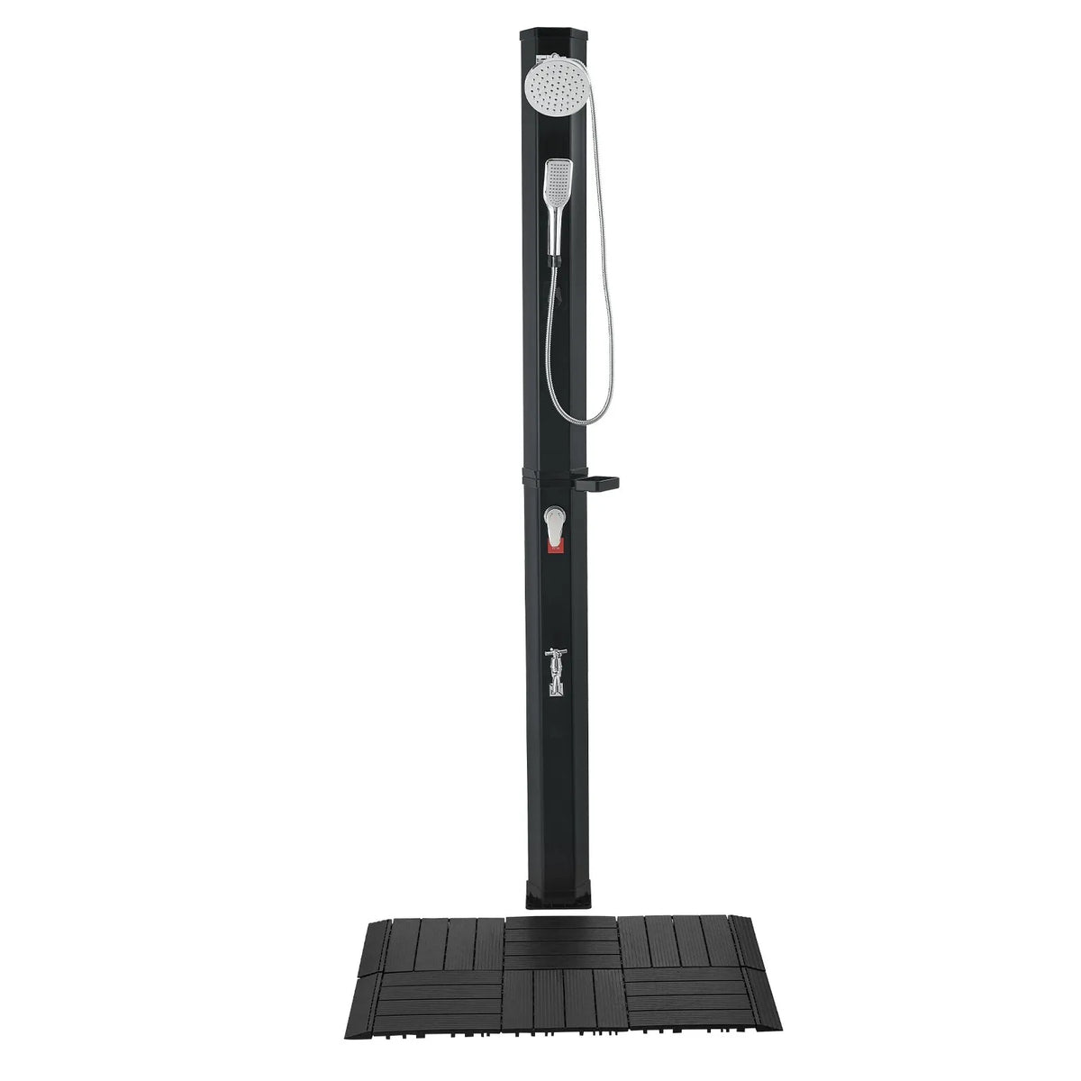 VEVOR Solar Heated Outdoor Shower 40 l, Shower Head Height 205 cm, with Base Kit, Hand and Foot Tap, Hot and Cold Water Control, Freestanding, for Garden, Pool and Beach, Black