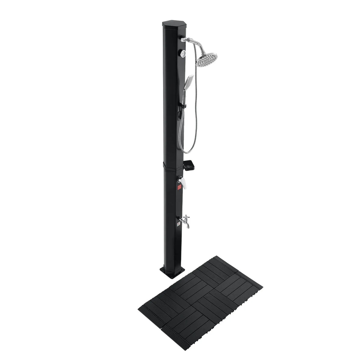 VEVOR Solar Heated Outdoor Shower 40 l, Shower Head Height 205 cm, with Base Kit, Hand and Foot Tap, Hot and Cold Water Control, Freestanding, for Garden, Pool and Beach, Black