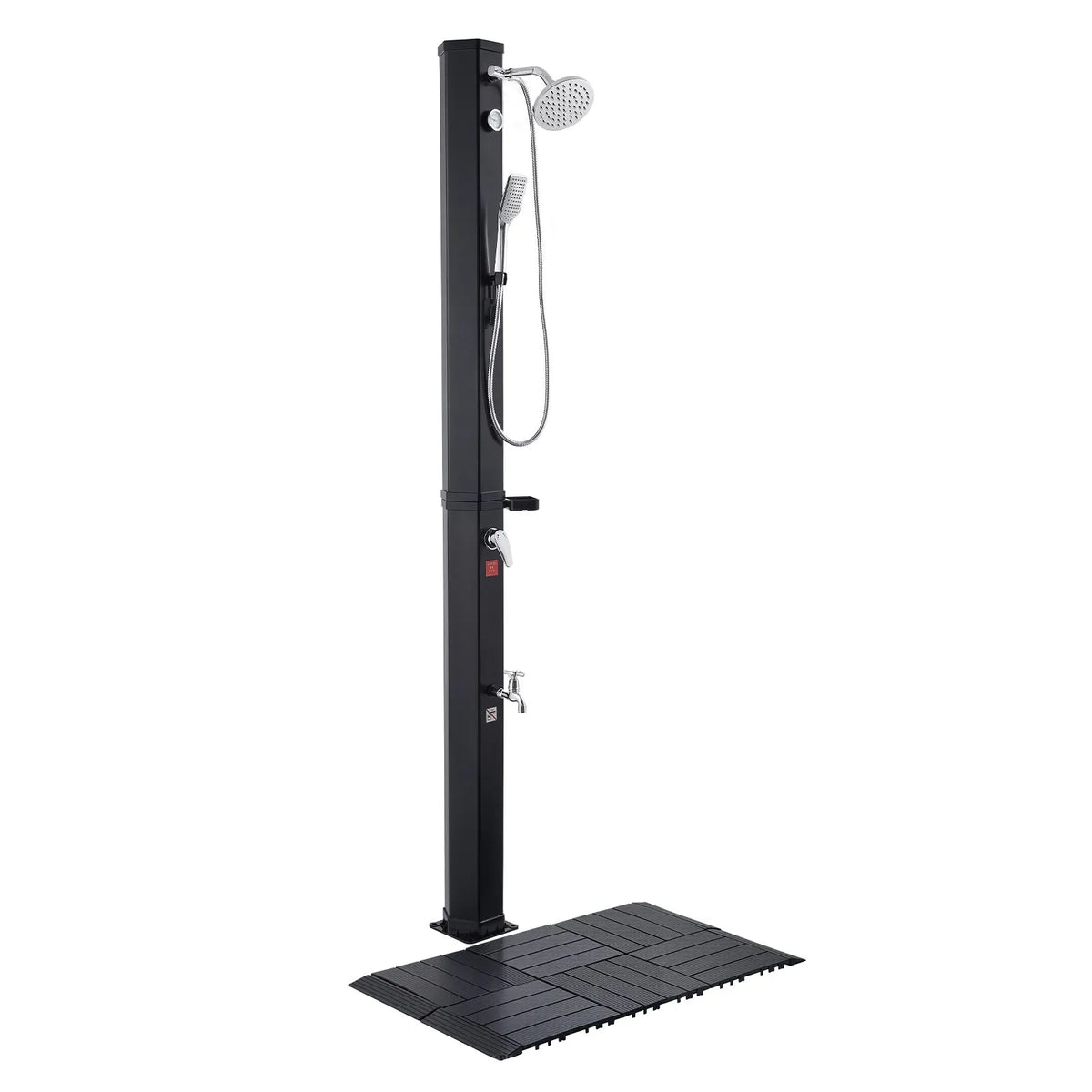 VEVOR Solar Heated Outdoor Shower 40 l, Shower Head Height 205 cm, with Base Kit, Hand and Foot Tap, Hot and Cold Water Control, Freestanding, for Garden, Pool and Beach, Black