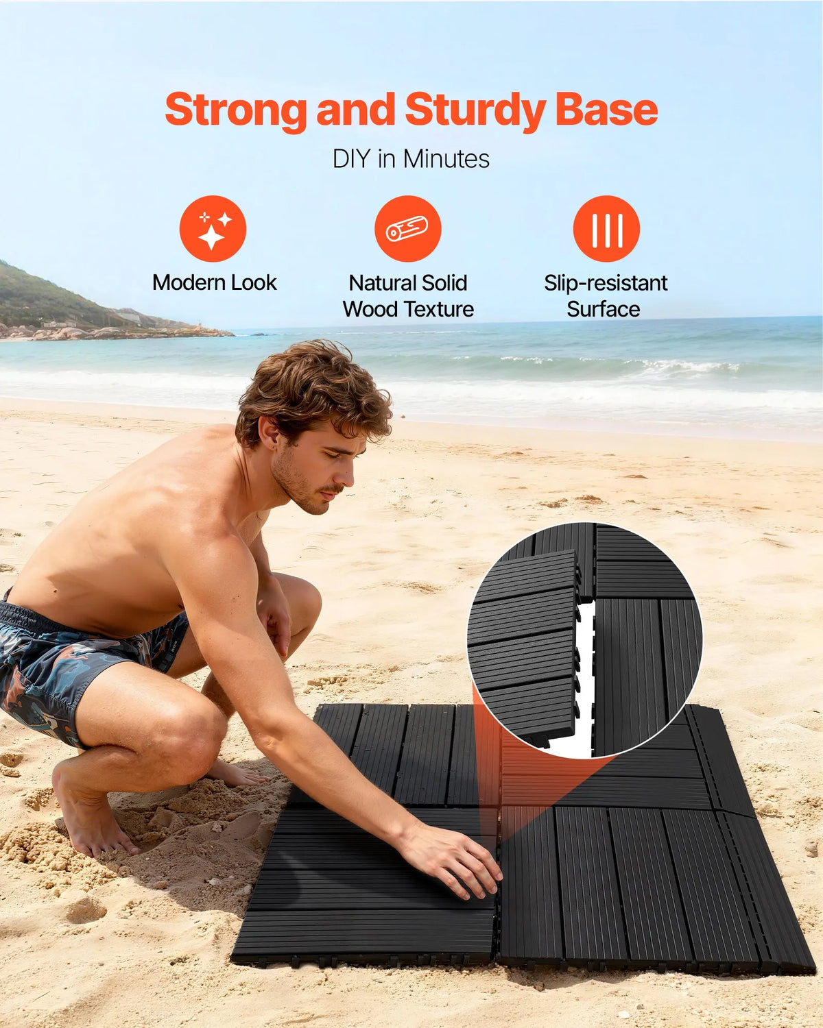 VEVOR Solar Heated Outdoor Shower 40 l, Shower Head Height 205 cm, with Base Kit, Hand and Foot Tap, Hot and Cold Water Control, Freestanding, for Garden, Pool and Beach, Black