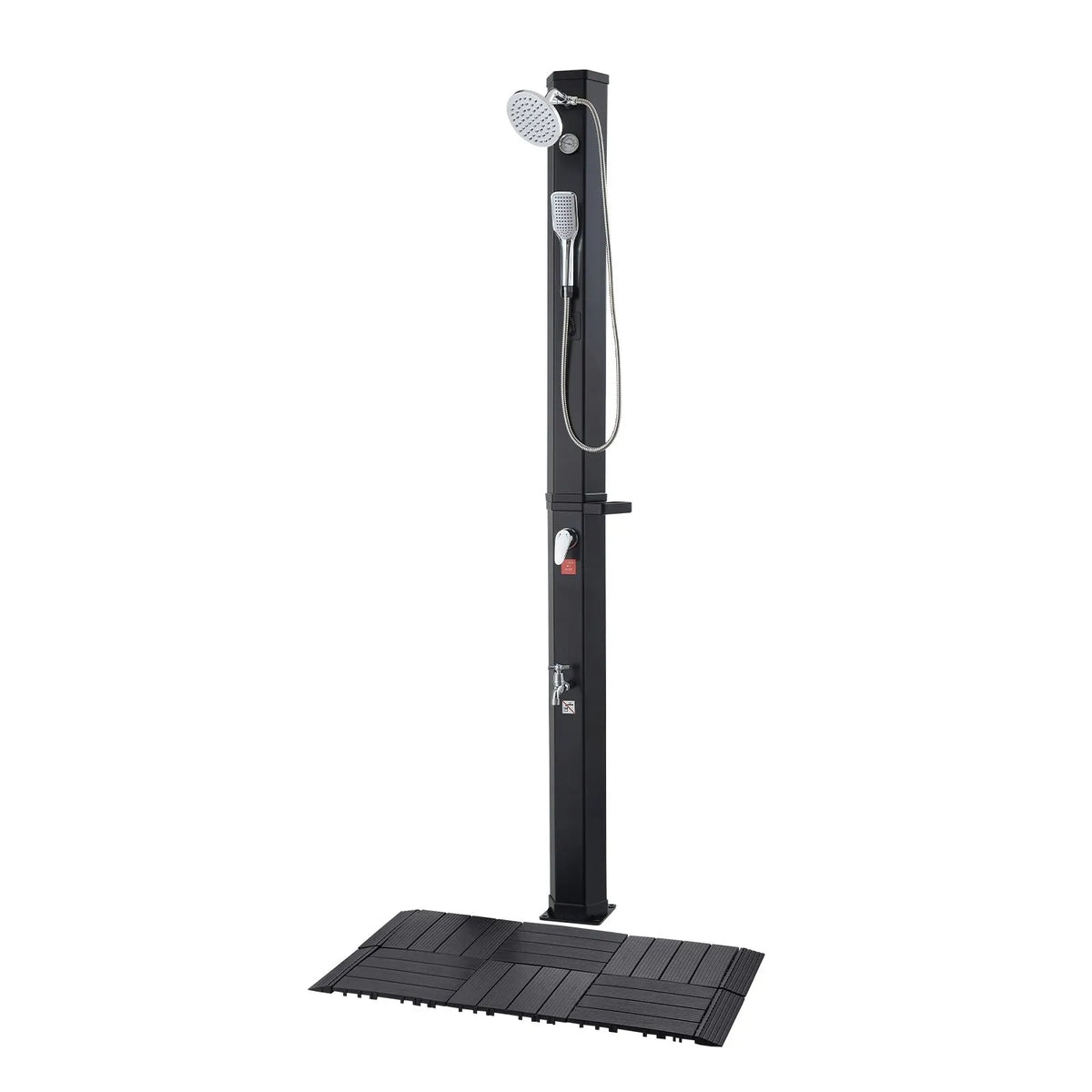 VEVOR Solar Heated Outdoor Shower 40 l, Shower Head Height 205 cm, with Base Kit, Hand and Foot Tap, Hot and Cold Water Control, Freestanding, for Garden, Pool and Beach, Black