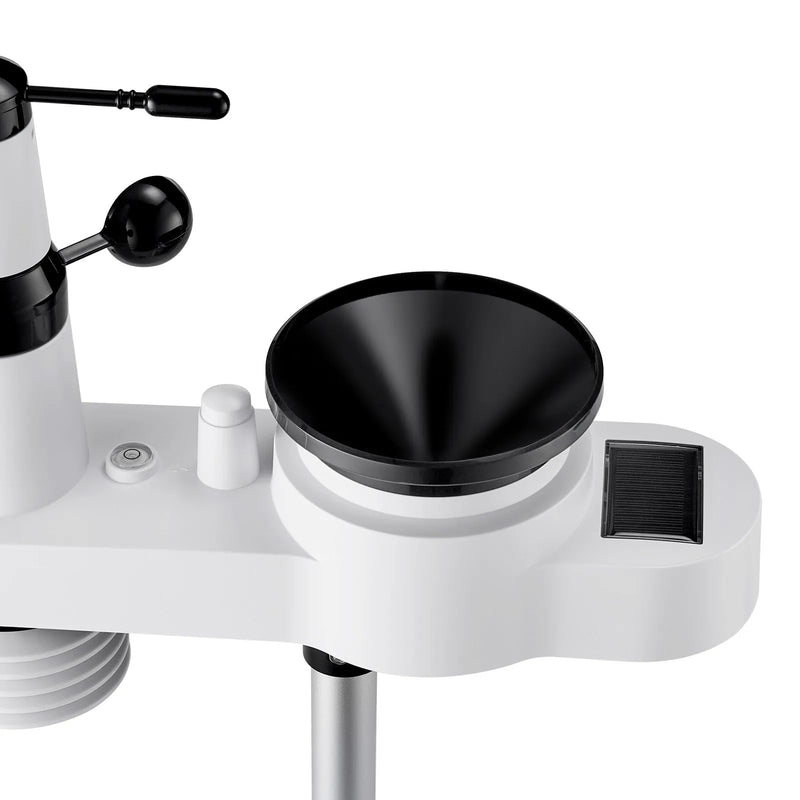 5-in-1 Wi-Fi laika apstākļu stacija ar 190,5 mm VA displeju, bezvadu saules enerģijas āra sensoru, nokrišņu mērītāju, temperatūras, mitruma, vēja ātruma un virziena uzraudzībai iekštelpās un āra apstākļos