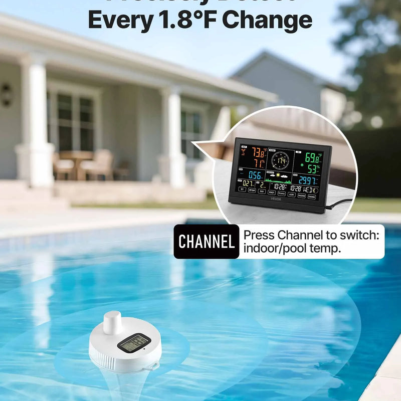 7-in-1 Wi-Fi laika apstākļu stacijas komplekts ar lietotni, 190,5 mm displejs, bezvadu saules sensors, baseina termometrs un nokrišņu mērītājs