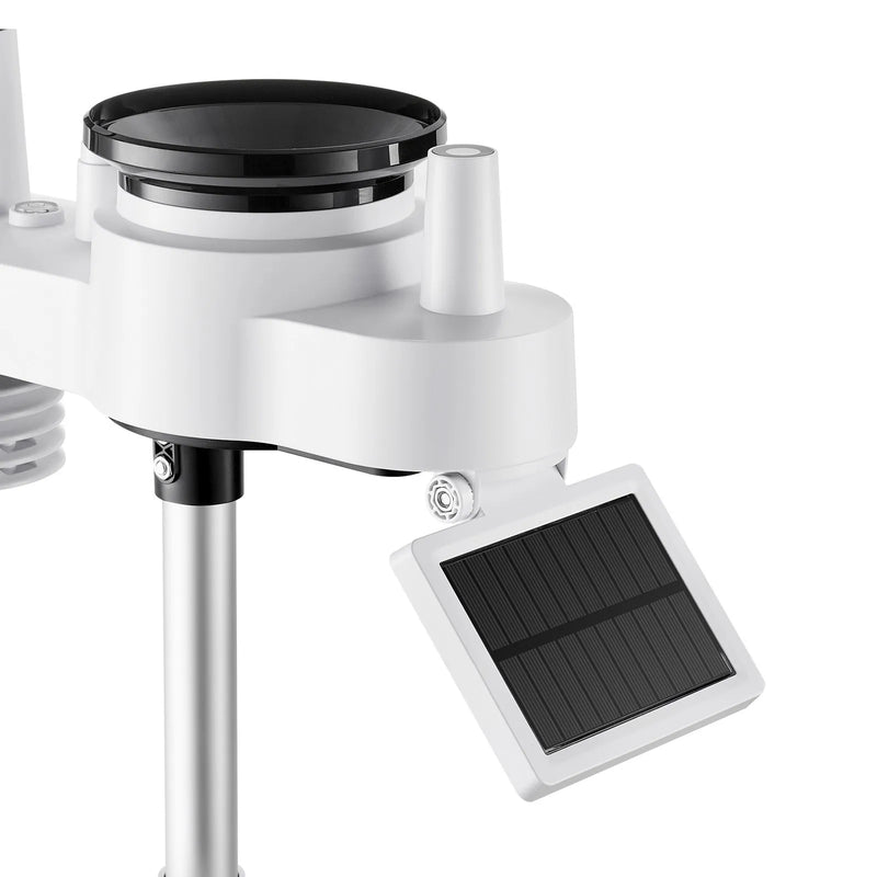 7-in-1 Wi-Fi laika apstākļu stacija ar 177,8 mm TFT displeju, bezvadu saules sensoru, nokrišņu mērītāju, vēja ātruma un virziena, temperatūras, mitruma un nokrišņu uzraudzību iekštelpās un āra apstākļos