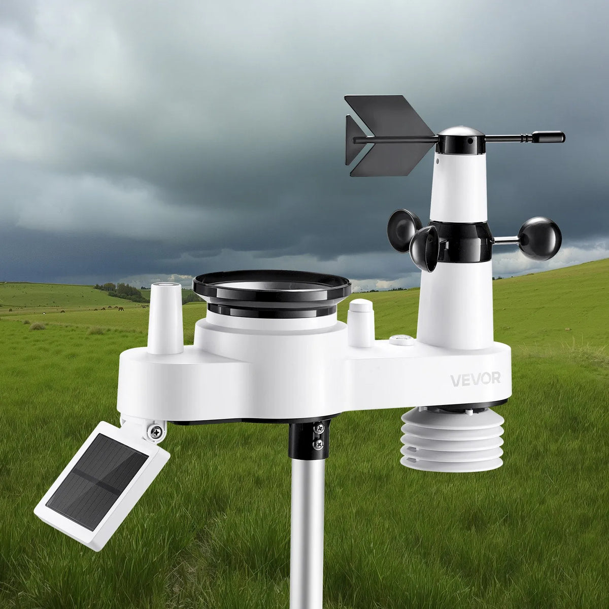 7-in-1 Wi-Fi Weather Station with 177.8 mm TFT Display, Wireless Solar Sensor, Rain Gauge, Wind Speed and Direction, Temperature, Humidity and Rainfall Monitoring Indoors and Outdoors