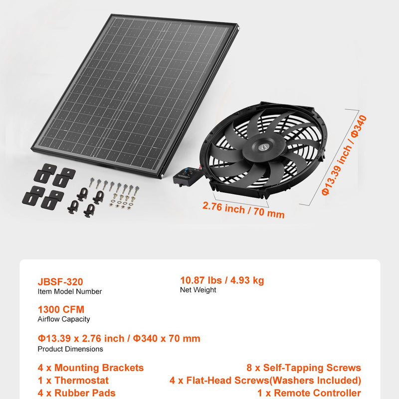 VEVOR 30 cm sienas stiprināmais bēniņu ventilaatorid, 2210 m³/h, ar regulējamu termostatu