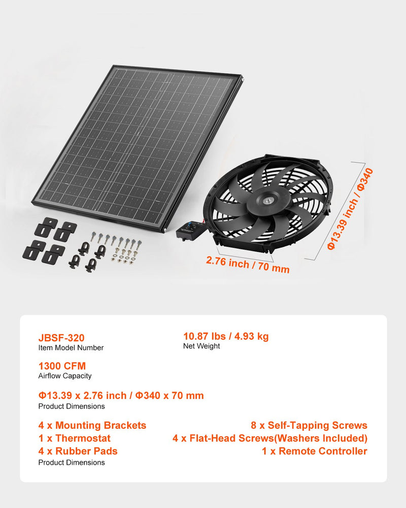 VEVOR 30 cm sienas stiprināmais bēniņu ventilators, 2210 m³/h, ar regulējamu termostatu