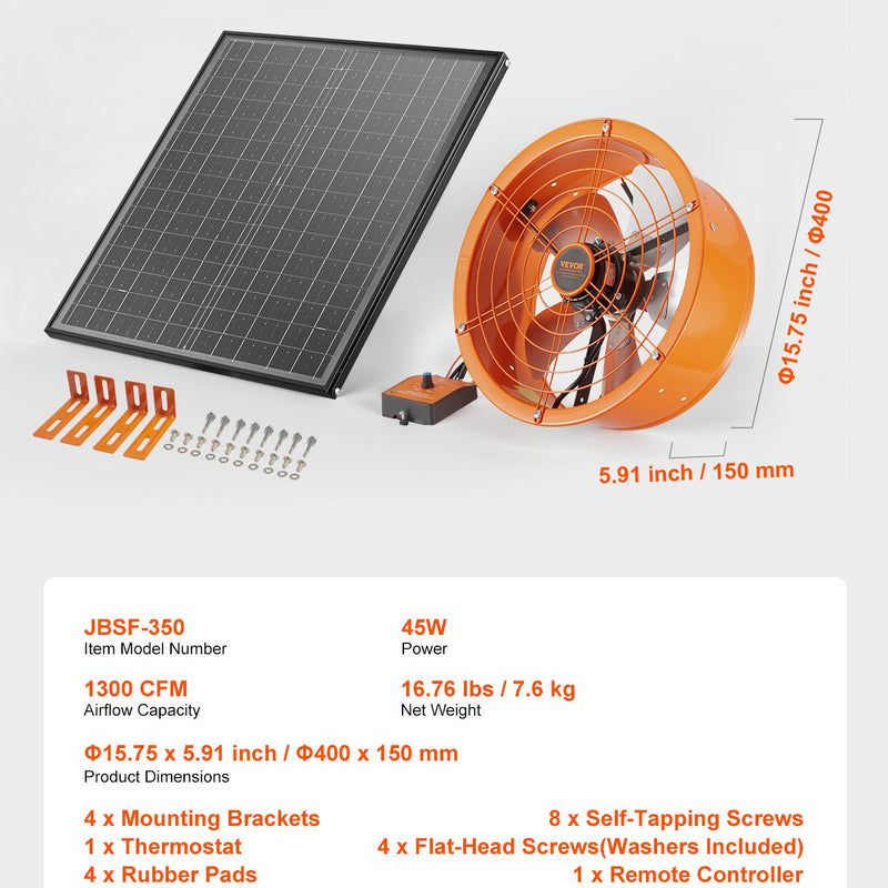 VEVOR 35,6 cm bēniņu ventilators ar termostatu, 2209 m³/h, sienas stiprinājums