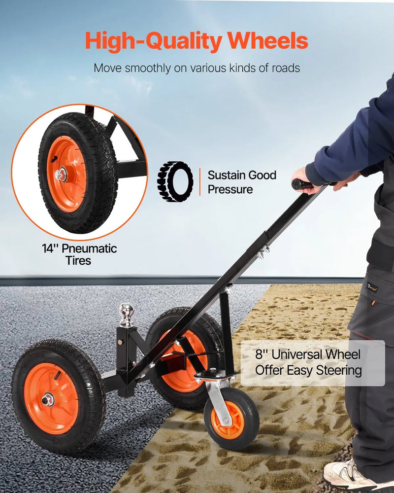Piekabes pārvietošanas ratiņi, kravnesība 453 kg, regulējams augstums 42,4–55,8 cm, 50 mm sakabes lodveida gals, 35,5 cm riepas