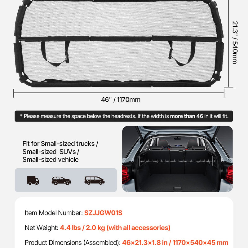 VEVOR suņa auto barjera, 1168 mm auto dalītājs, dzīvnieku barjera bagāžniekam