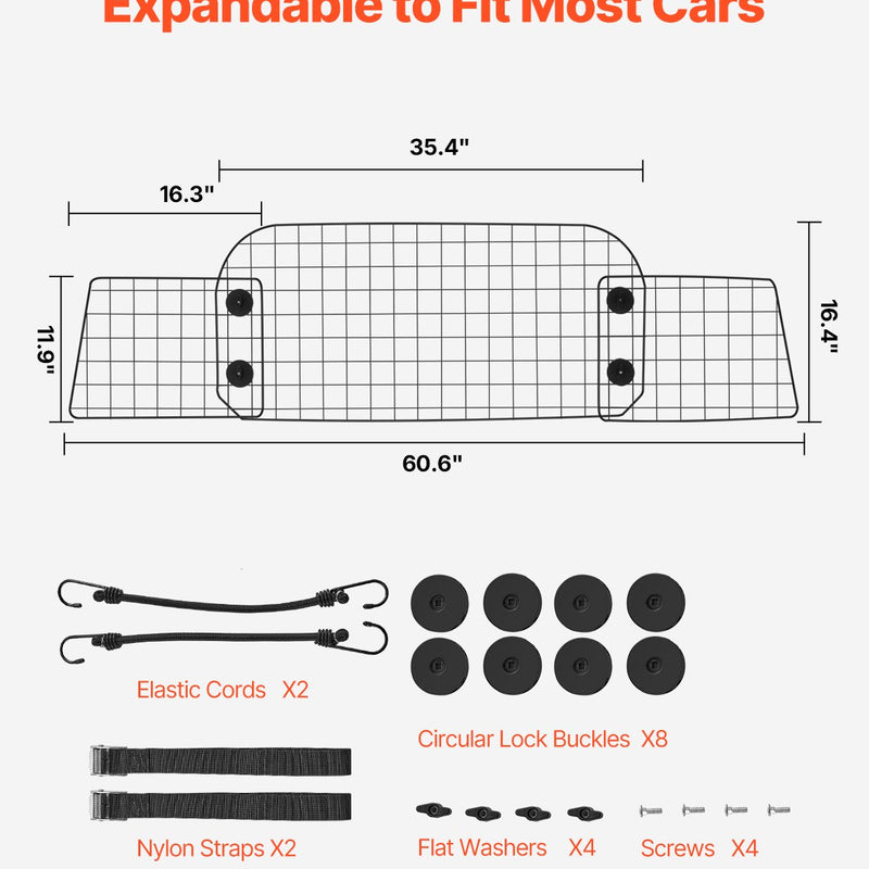 VEVOR suņa auto barjera, 900-1539 mm regulējams dzīvnieku dalītājs bagāžniekam