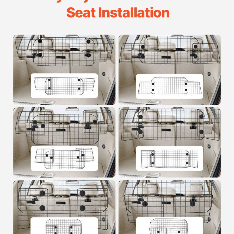 VEVOR suņa auto barjera, 965 mm - 1685 mm regulējams dzīvnieku dalītājs vārtiem bagāžniekam