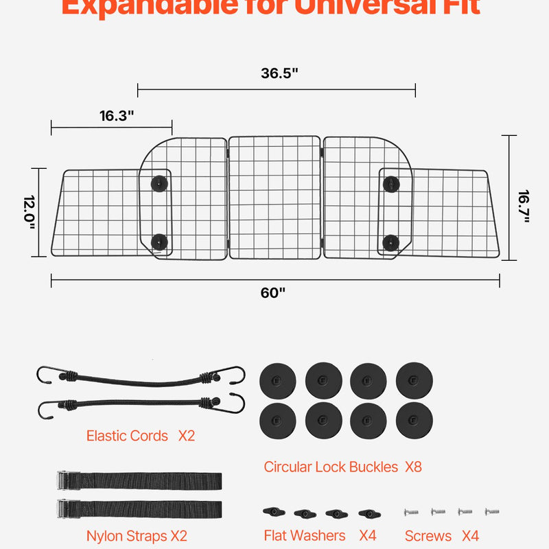 VEVOR suņa auto barjera, 930 mm - 1524 mm regulējams dzīvnieku dalītājs bagāžniekam