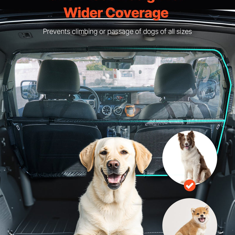 VEVOR suņa auto barjera, 1422 mm plaša, priekšējo sēdekļu uzstādīšana, auto dalītājs SUV