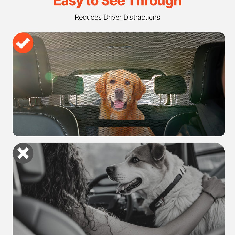 VEVOR suņa auto barjera, 1422 mm plaša, priekšējo sēdekļu uzstādīšana, auto dalītājs SUV