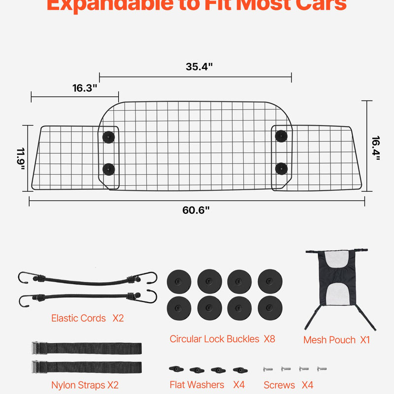 VEVOR suņa auto barjera, 900 mm - 1540 mm regulējams dzīvnieku dalītājs vārtiem kravas automašīnām un SUV