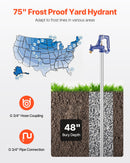VEVOR salizturīgs dārza hidrants no čuguna - garums 1,91 m, dziļums 1,22 m