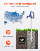 VEVOR salizturīgs dārza hidrants 1 m garums, 30 cm ierokamais dziļums, izturīgs čuguns