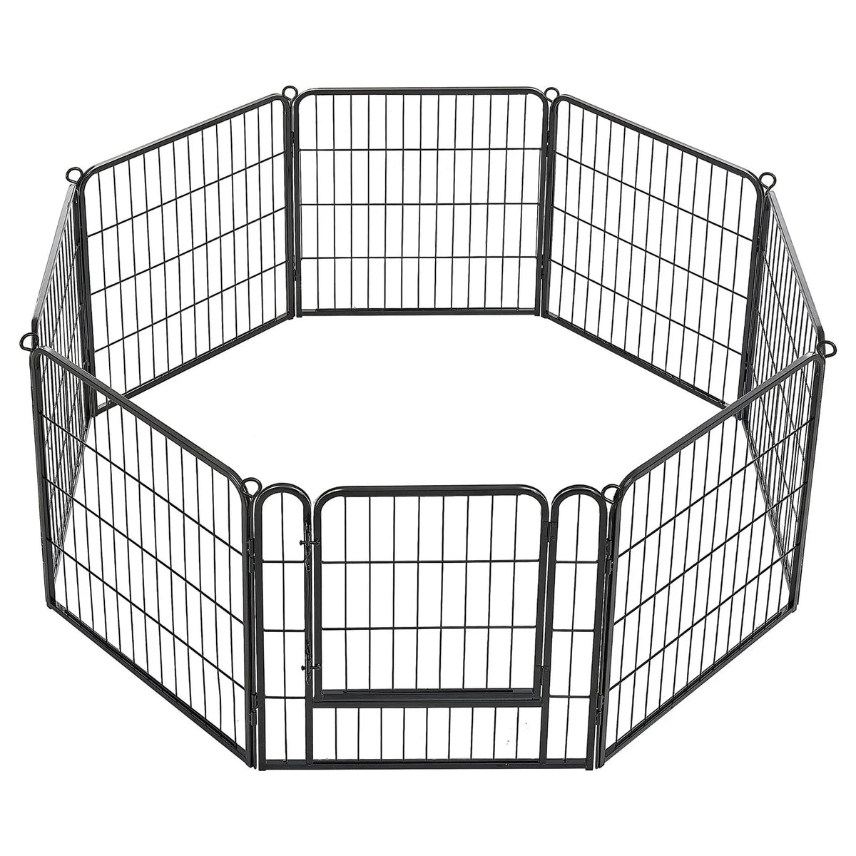 VEVOR salokāms metāla suņu aploks ar durvīm, 8 paneļi, 61 cm, melns