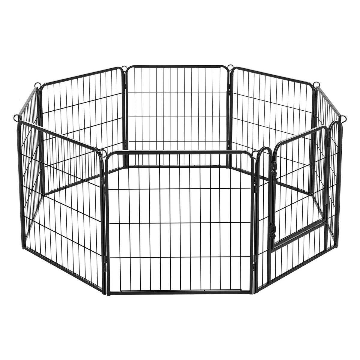 VEVOR salokāms metāla suņu aploks ar durvīm, 8 paneļi, 61 cm, melns