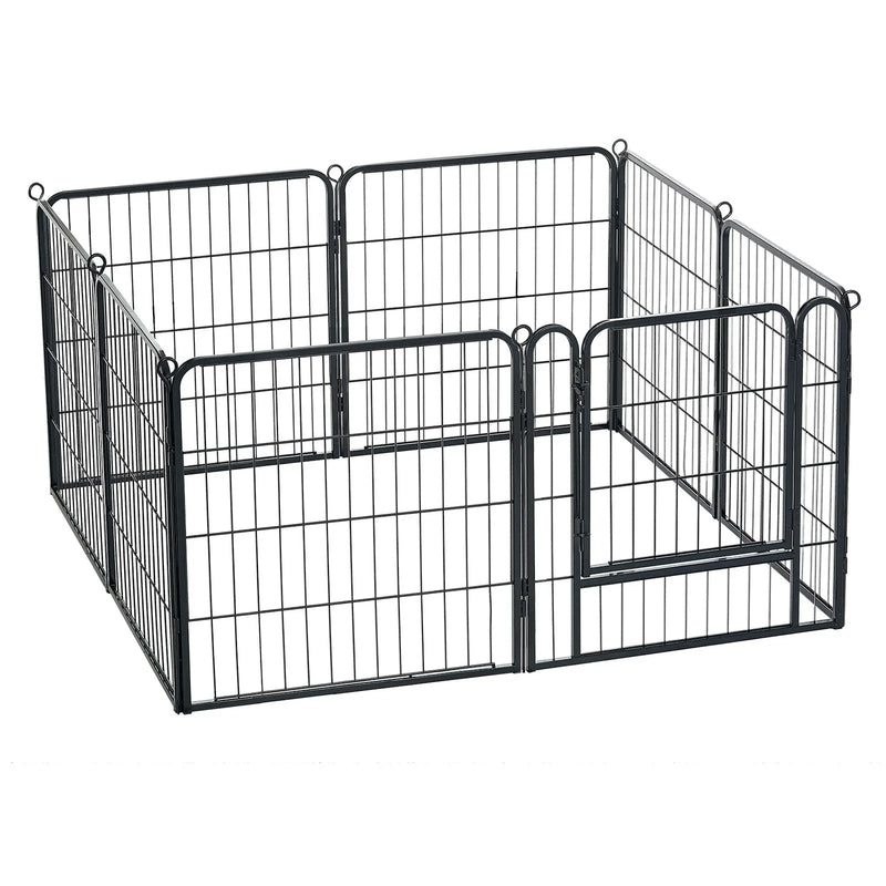 VEVOR saliekams metāla voljērs ar durvīm, 61 cm, 8 paneļi, melns