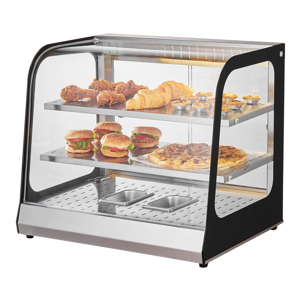 VEVOR Food Warming Display Cabinet 2 Tiers with Tank, for Pizza Storage