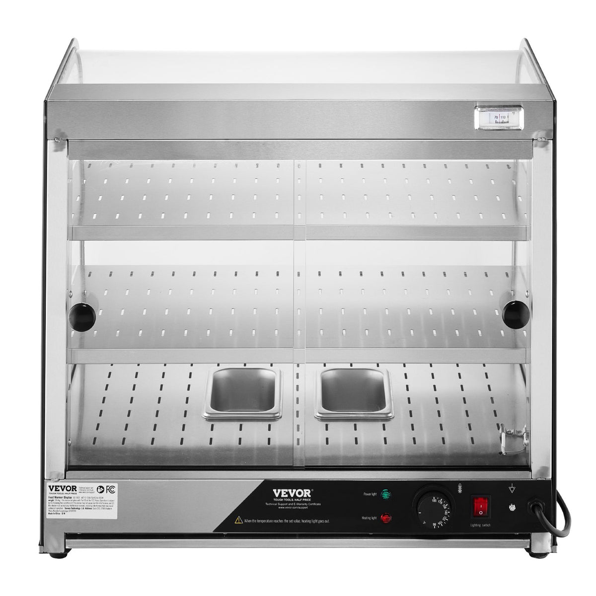 VEVOR Food Warming Display Cabinet 2 Tiers with Tank, for Pizza Storage