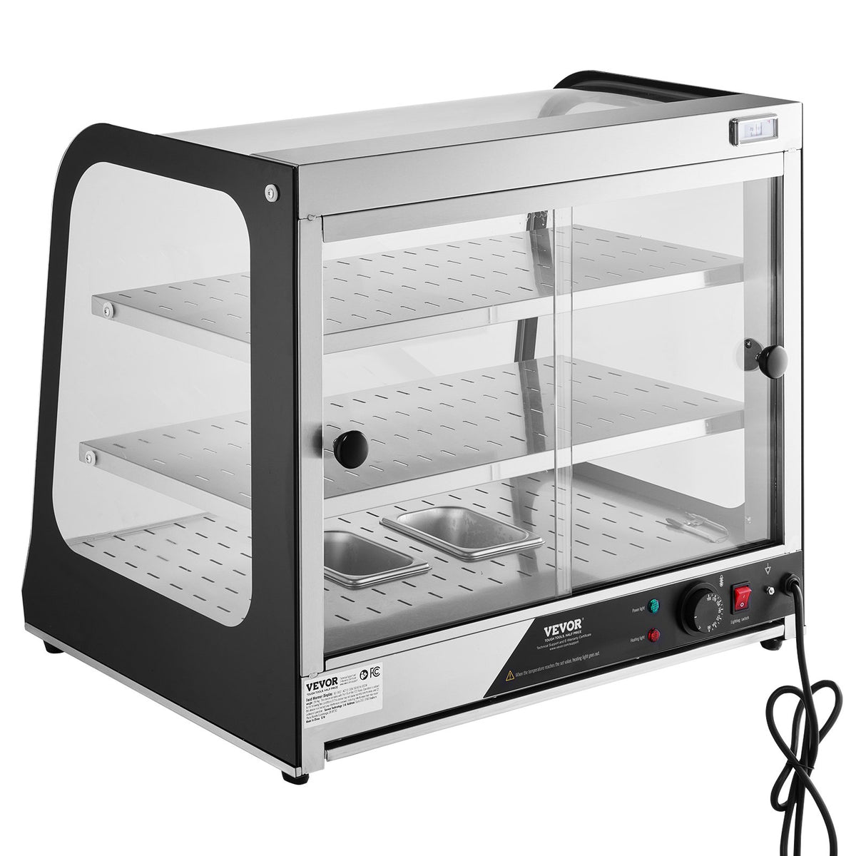 VEVOR Food Warming Display Cabinet 2 Tiers with Tank, for Pizza Storage