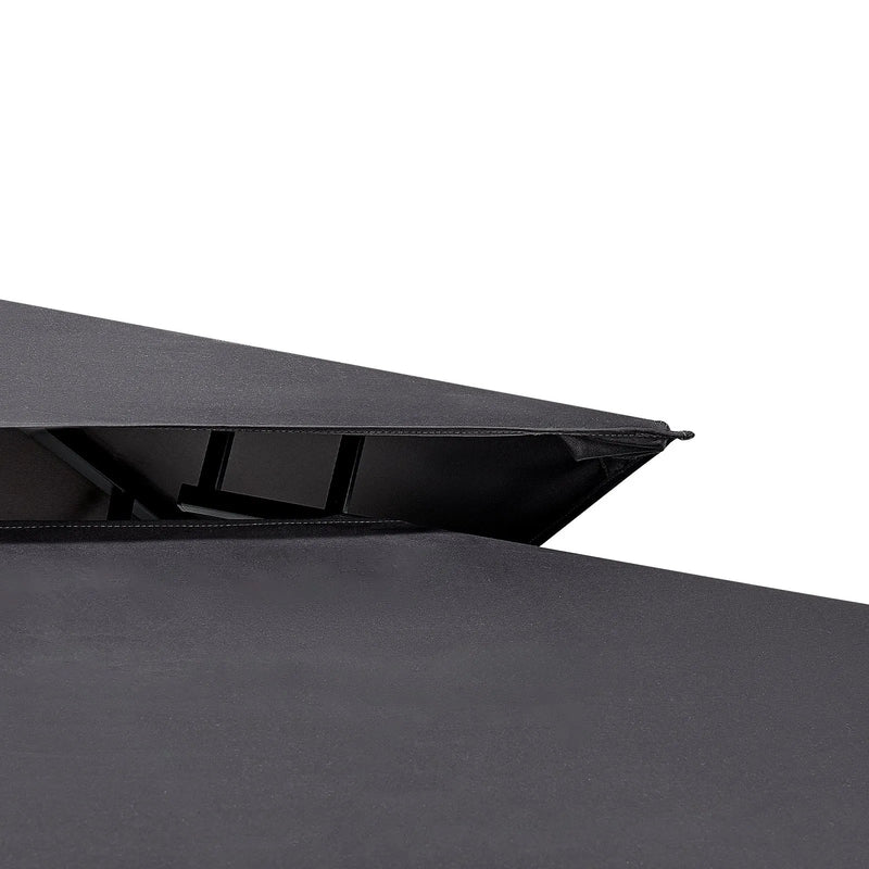 Grila nojume, 2,43 × 1,5 m ar divkāršu jumtu, BBQ nojume ar papildu markīzi, pulverkrāsota tērauda patia grila patversme ar 2 sānu plauktiem, pudeļu attaisāmo un āķiem, āra grilēšanas nojume dārzam