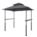 Grila nojume, 2,43 × 1,5 m pastiprināta āra BBQ nojume ar divslāņu jumtu, pulverkrāsota tērauda konstrukcija ar 2 sānu plauktiem un 8 āķiem, grila nojume terasei, pagalmam vai dārzam
