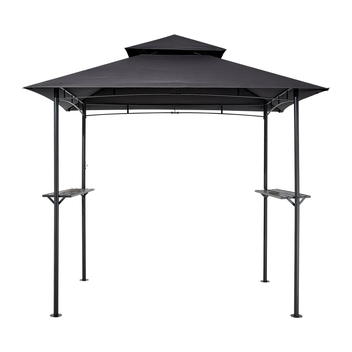 Grill Canopy, 2.43 × 1.5 m Outdoor BBQ Canopy with Double-Layer Roof, Powder-Coated Steel Patio Canopy with 2 Side Shelves and 8 Hooks, Grilling Canopy for Terrace, Yard, Garden or Picnic