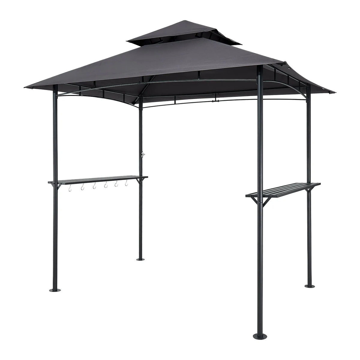 Grill Canopy, 2.43 × 1.5 m Outdoor BBQ Canopy with Double-Layer Roof, Powder-Coated Steel Patio Canopy with 2 Side Shelves and 8 Hooks, Grilling Canopy for Terrace, Yard, Garden or Picnic
