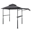 Grila nojume, 2,43 × 1,5 m ar divkāršu jumtu, pastiprināta BBQ nojume ar papildu markīzi, pulverkrāsota tērauda patia grila patversme ar 2 sānu plauktiem un āķiem, āra grilēšanas nojume dārzam